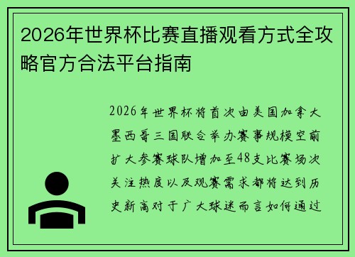 2026年世界杯比赛直播观看方式全攻略官方合法平台指南 2026年世界杯比赛直播观看方式全攻略官方合法平台指南