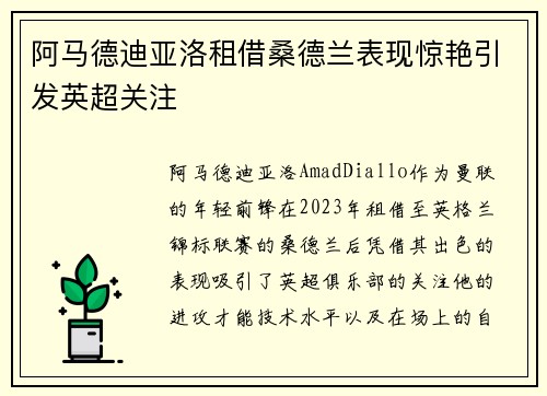 阿马德迪亚洛租借桑德兰表现惊艳引发英超关注 阿马德迪亚洛租借桑德兰表现惊艳引发英超关注